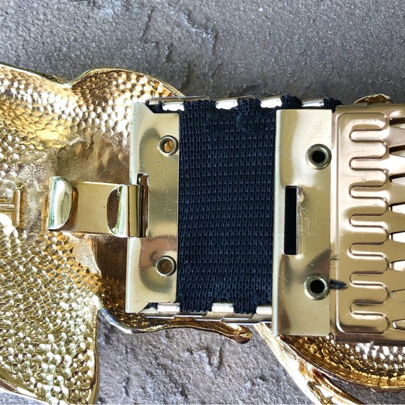 Vintage Accessory Accent NYC Gold Scale Stretch Belt with Elephant Head Buckle - Picture 5 of 6